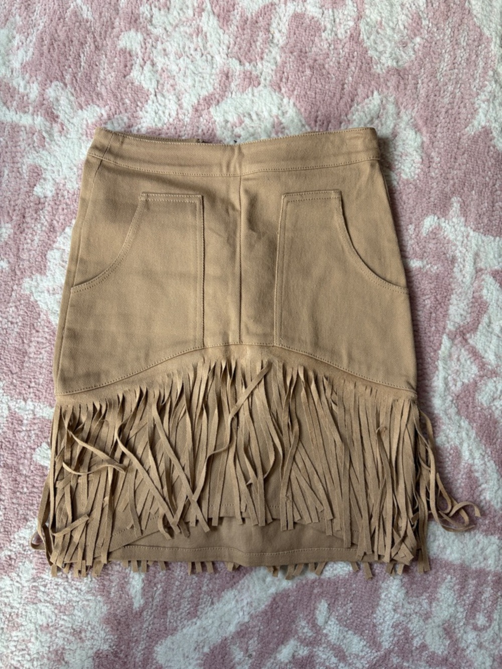Peach Love California Tan Fringe Mini Skirt